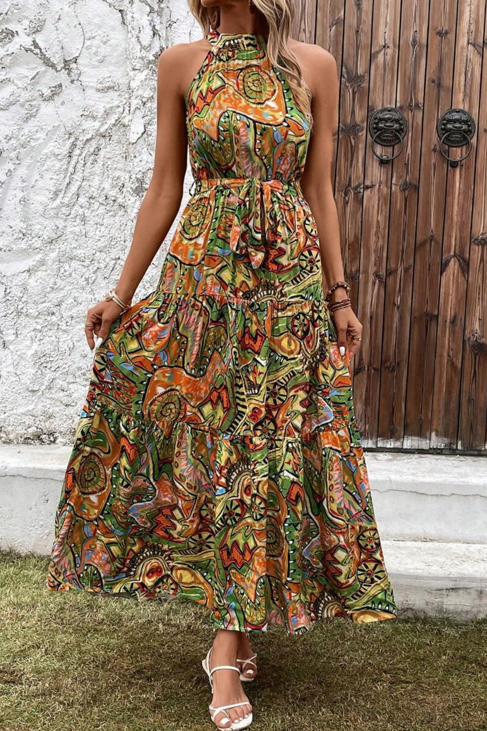 HALTER FLORAL SLEEVELESS DRESS