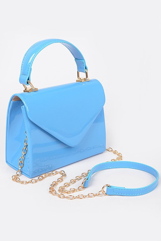 PATENT LEATHER TOP HANDLE SWING BAG