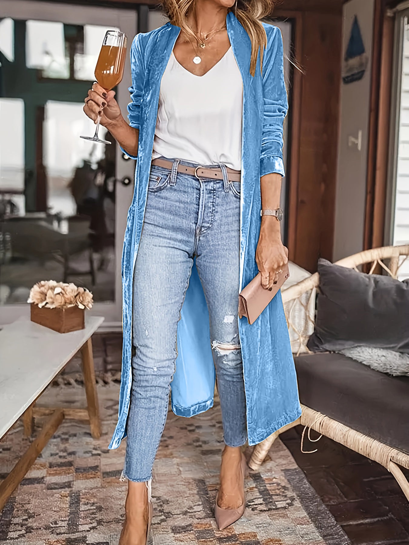 OPEN FRONT LONG SLEEVE COAT