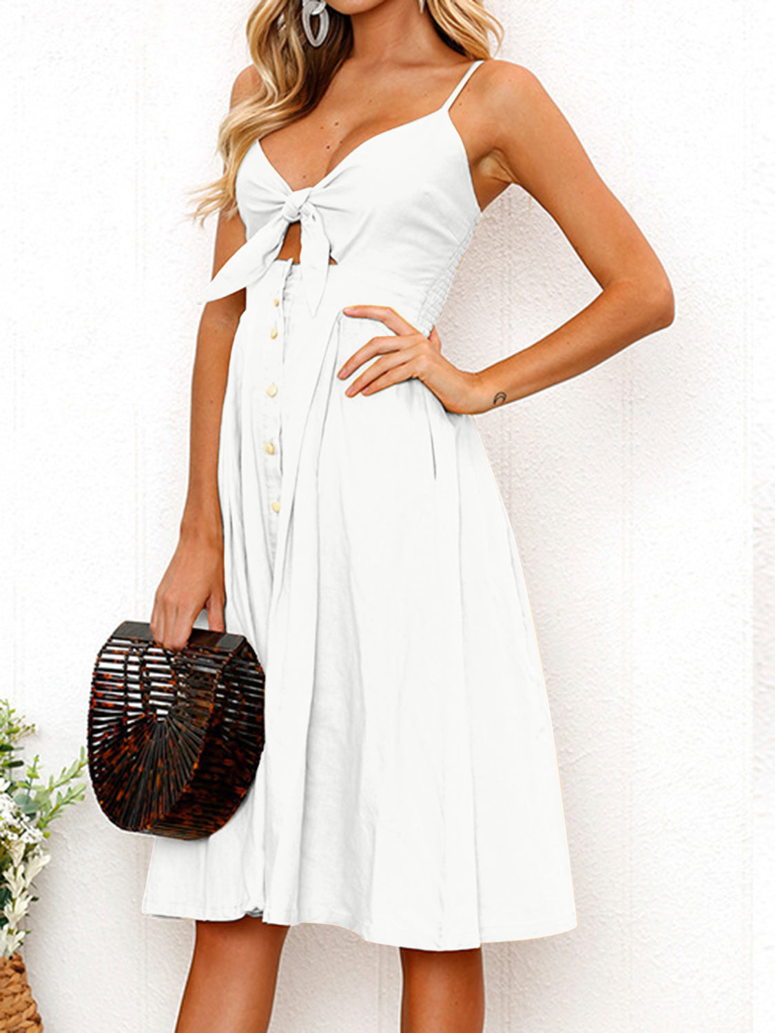 CUTOUT SMOCKED SWEETHEART NECK CAMI DRESS