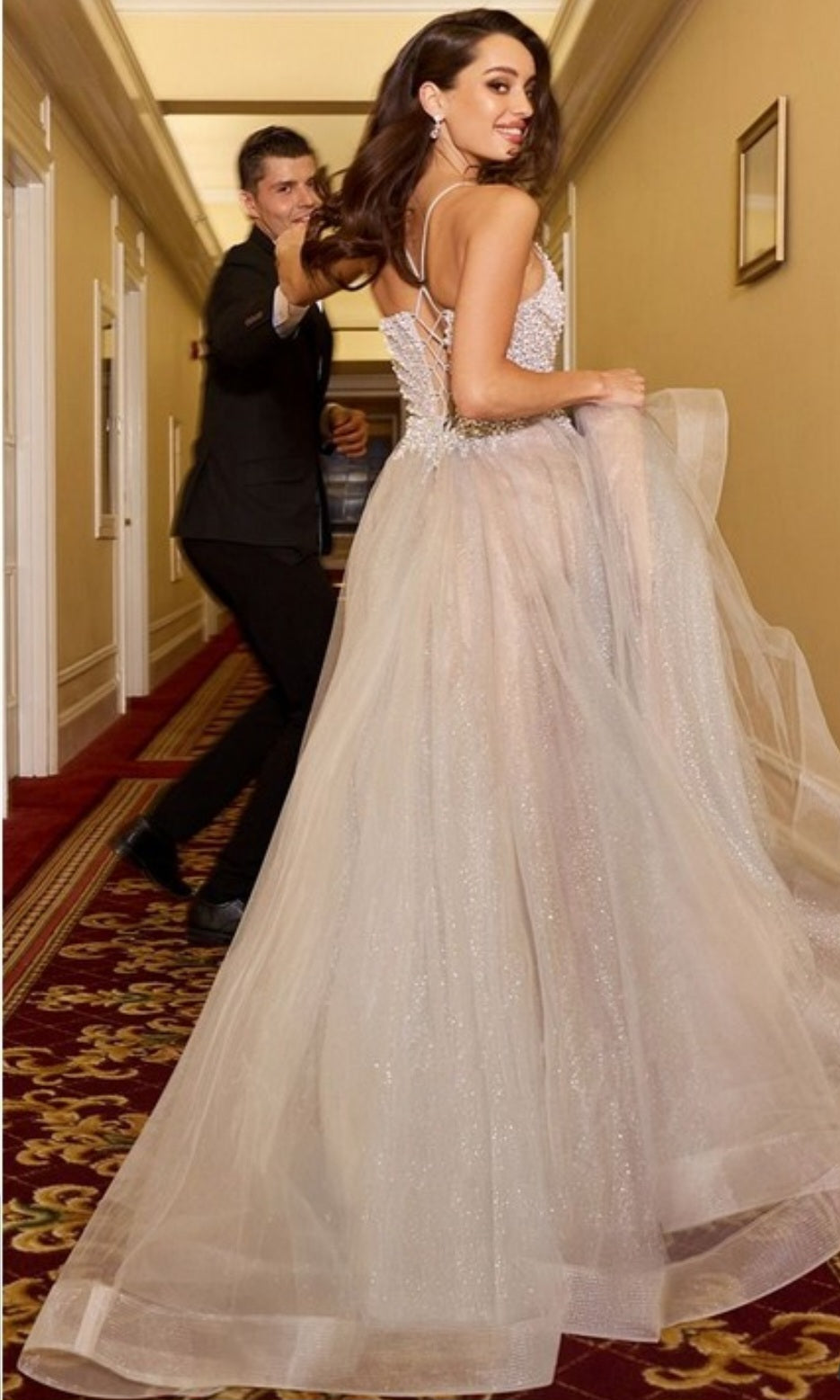 PEARL EMBELLISHED A LINE GOWN