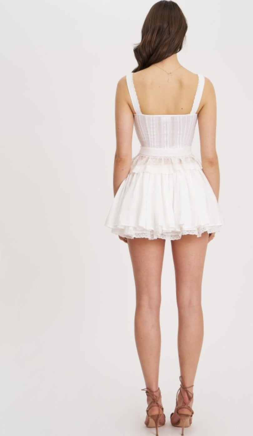 MISS CIRCLE ALIZA LACE TRIMMED LAYERED MINI SKIRT