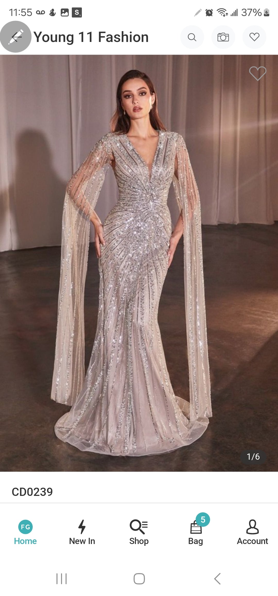 BEADED FITTED GOWN WITH CAPE SLEEVES