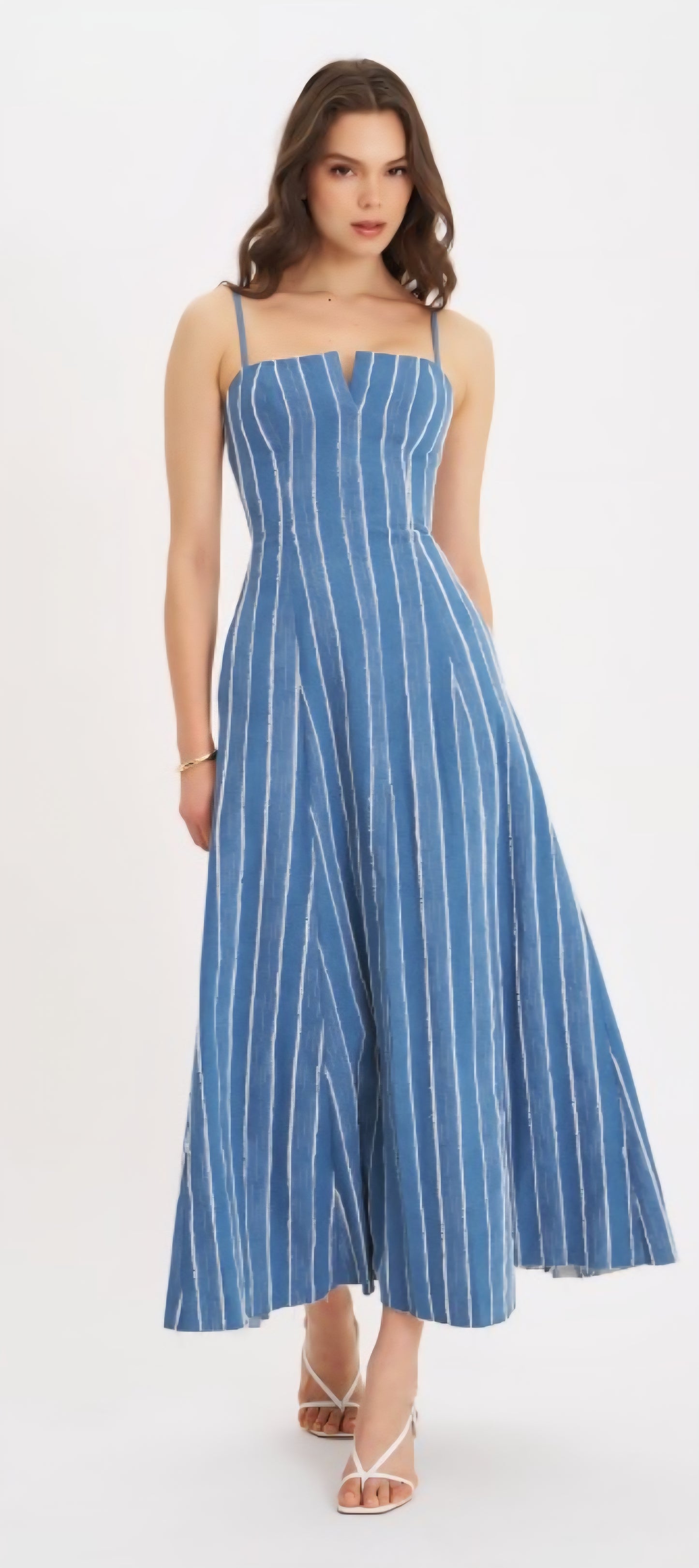 MISS CIRCLE ABYGAIL STRIPED COTTON DENIM MAXI DRESS