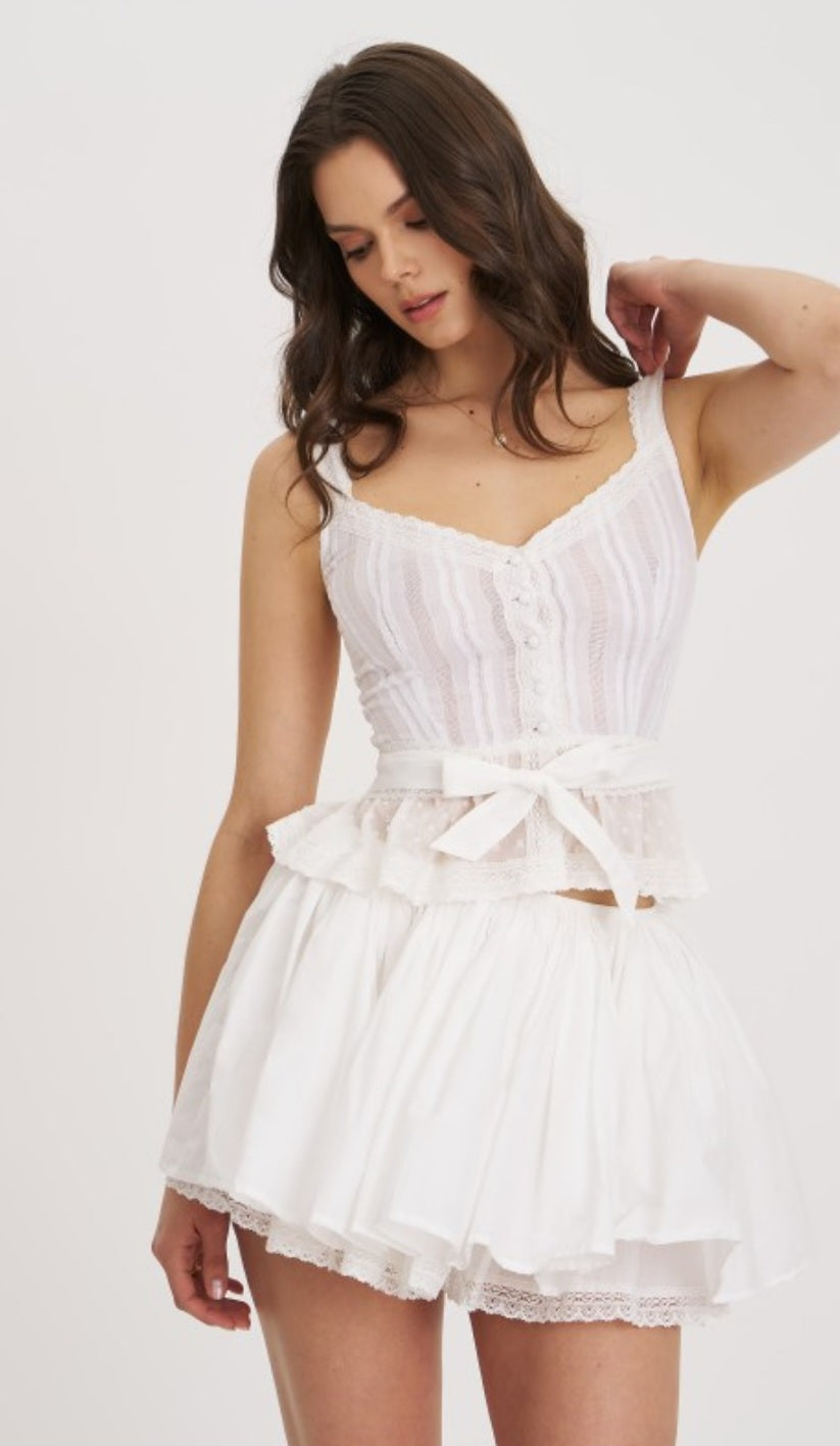 MISS CIRCLE ALIZA LACE TRIMMED LAYERED MINI SKIRT