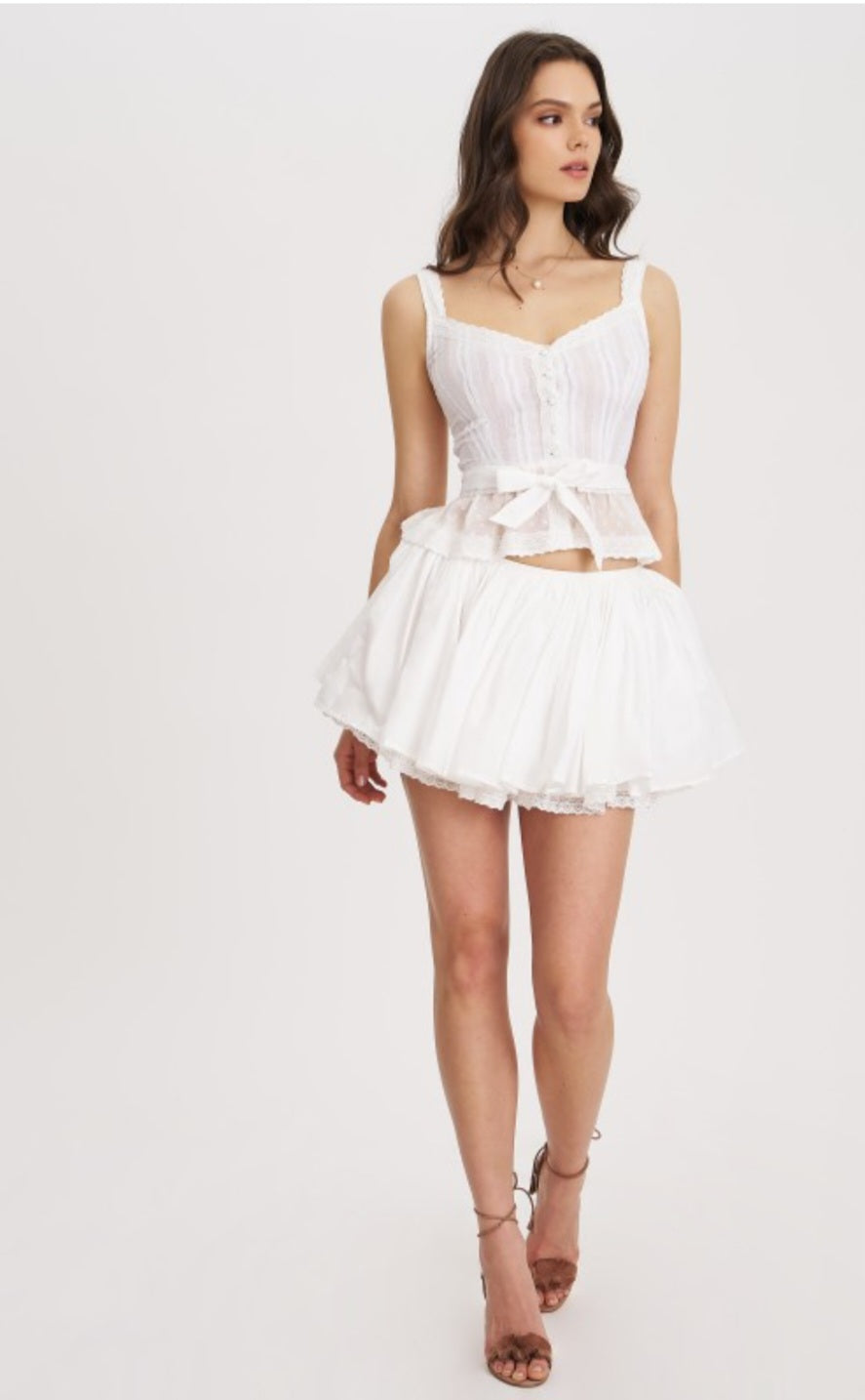 MISS CIRCLE ALIZA LACE TRIMMED LAYERED MINI SKIRT