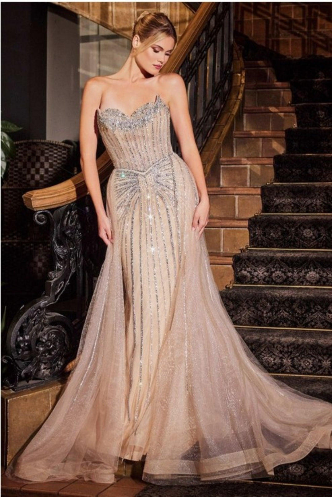 STRAPLESS CRYSTAL EMBELLISHED GOWN WILL OVERLAY