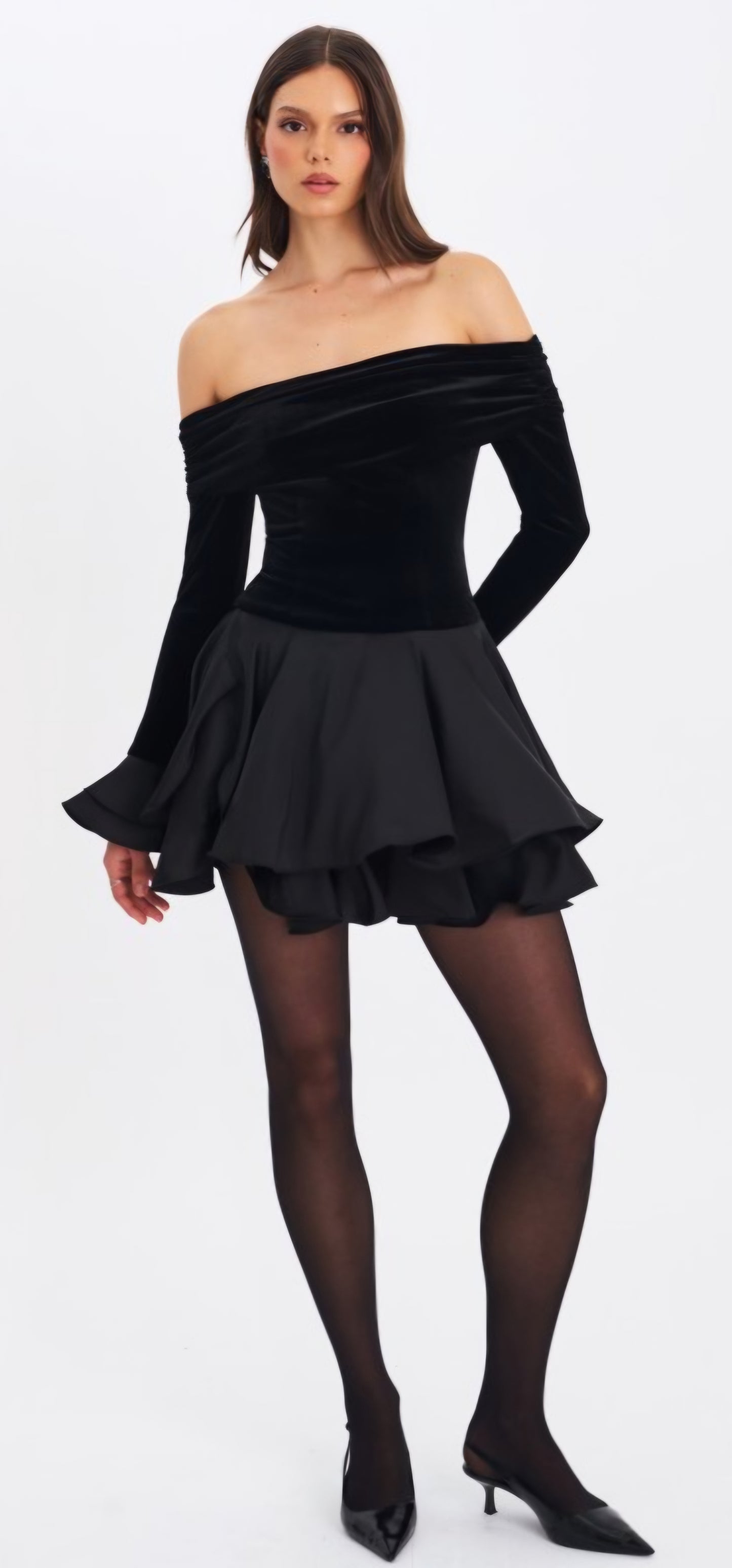 MISS CIRCLE MAGNOLIA OFF THE SHOULDER LAYERED MINI DRESS