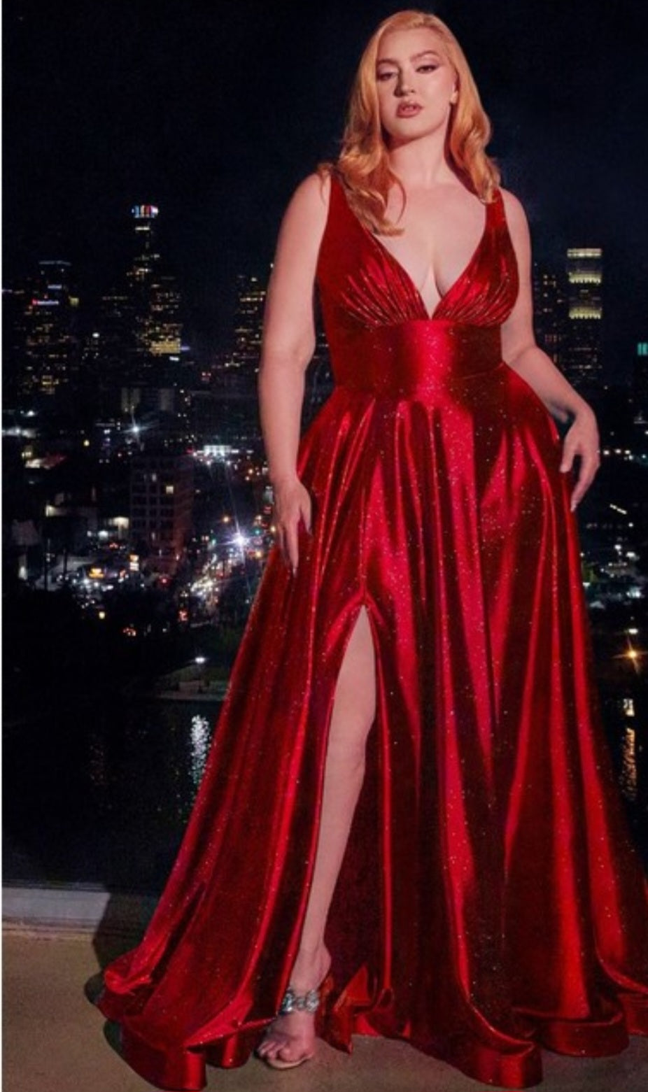 GLITTER SATIN A LINE GOWN