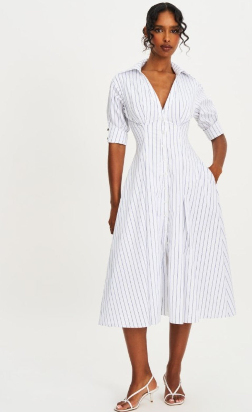 MISS CIRCLE PALINA STRIPPED SHORT SLEEVE SHIRT DRESS