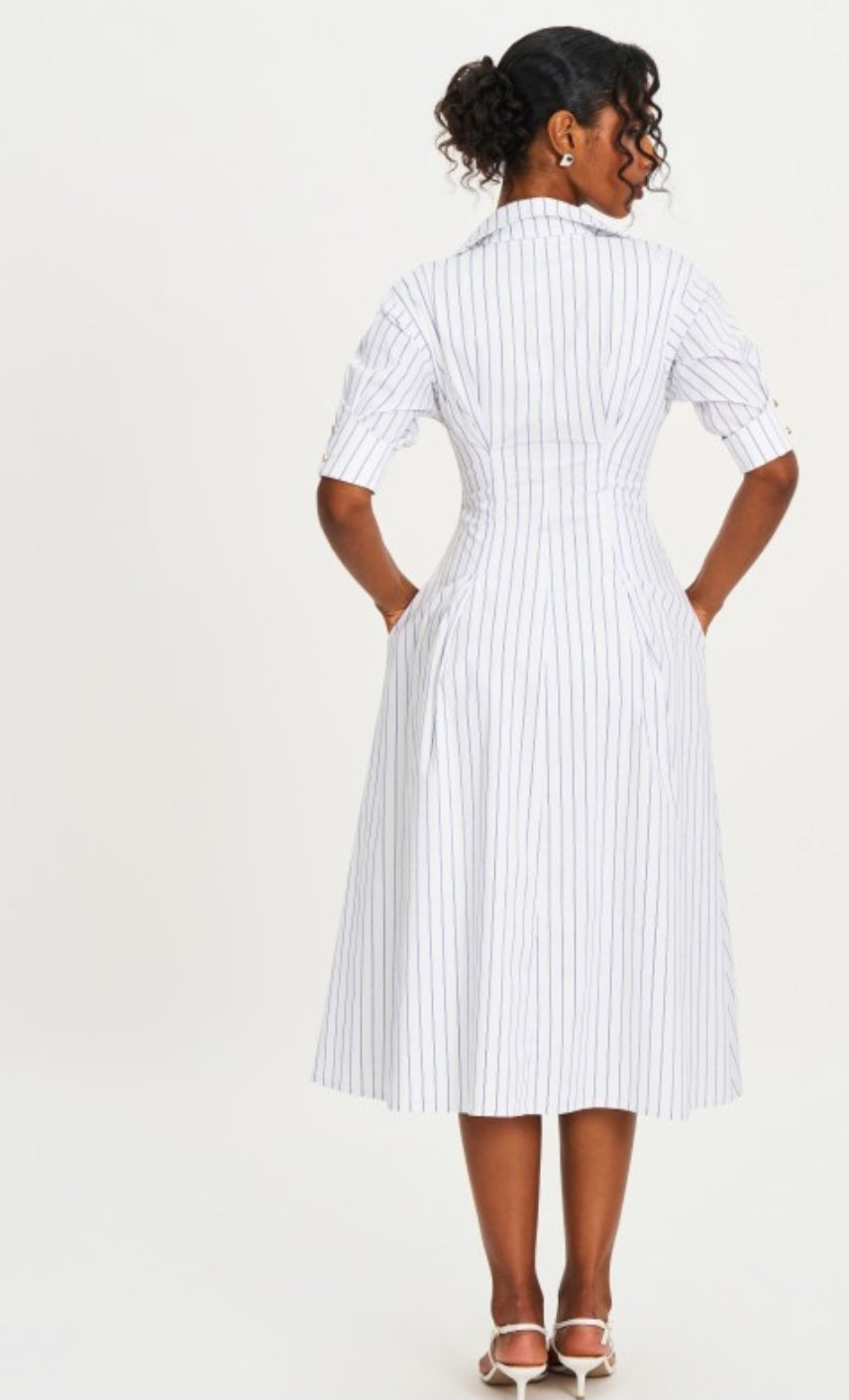 MISS CIRCLE PALINA STRIPPED SHORT SLEEVE SHIRT DRESS
