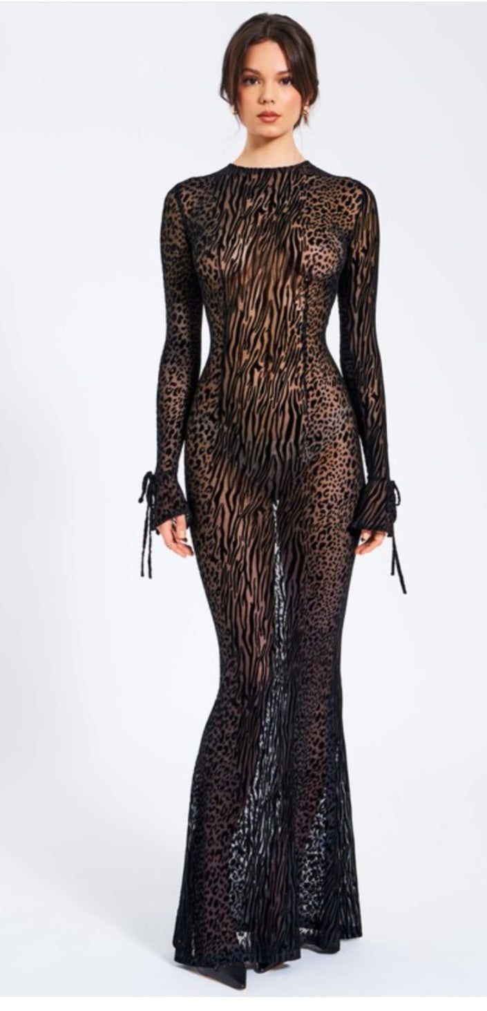 MISS CIRCLE WAYLYNN BURNOUT BACKLESS MAXI DRESS