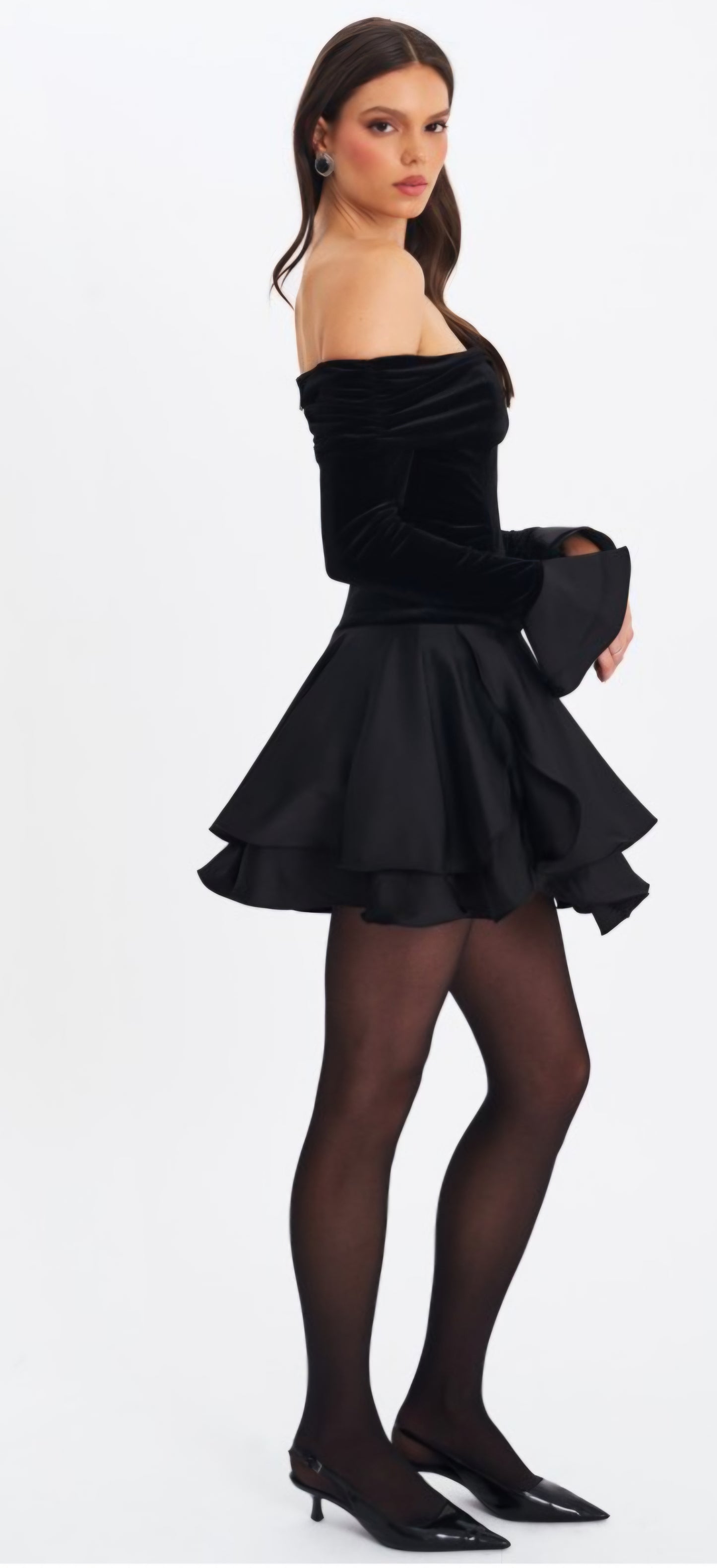 MISS CIRCLE MAGNOLIA OFF THE SHOULDER LAYERED MINI DRESS
