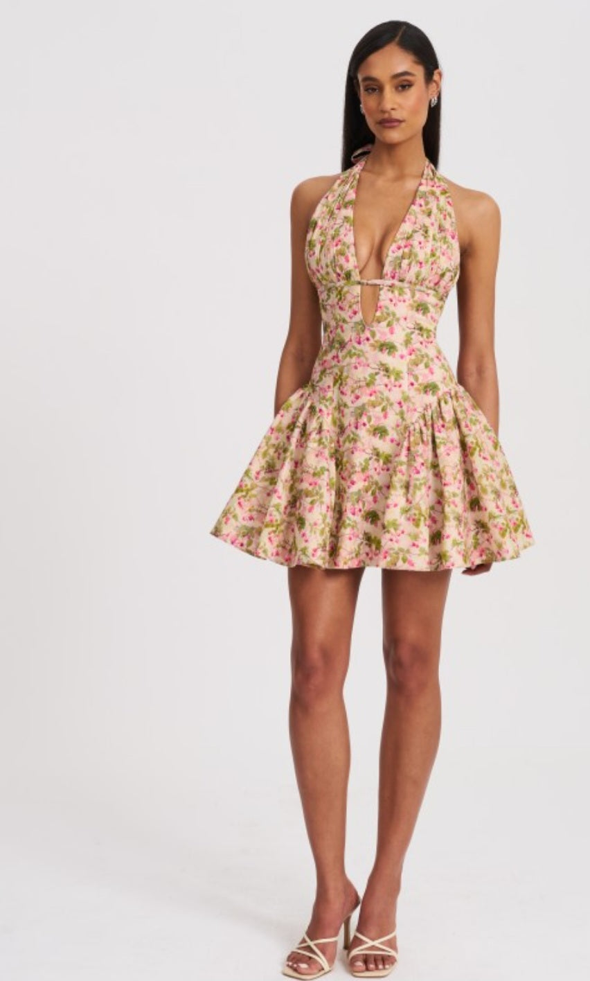 MISS CIRCLE MCKENZIE FLORAL PRINT HALTER MINI DRESS