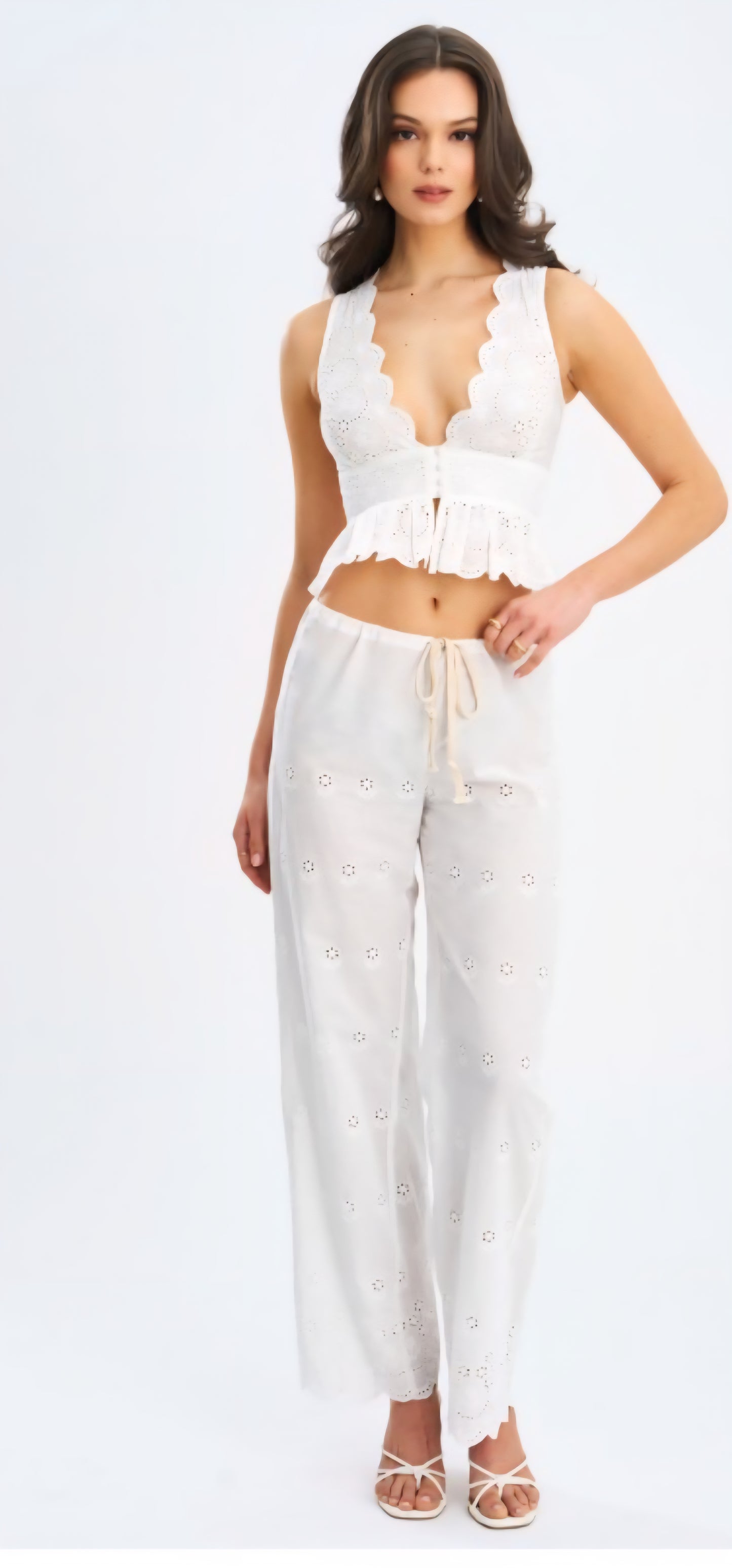 MISS CIRCLE RAINA COTTON EYELET STRAIGHT LEG PANTS