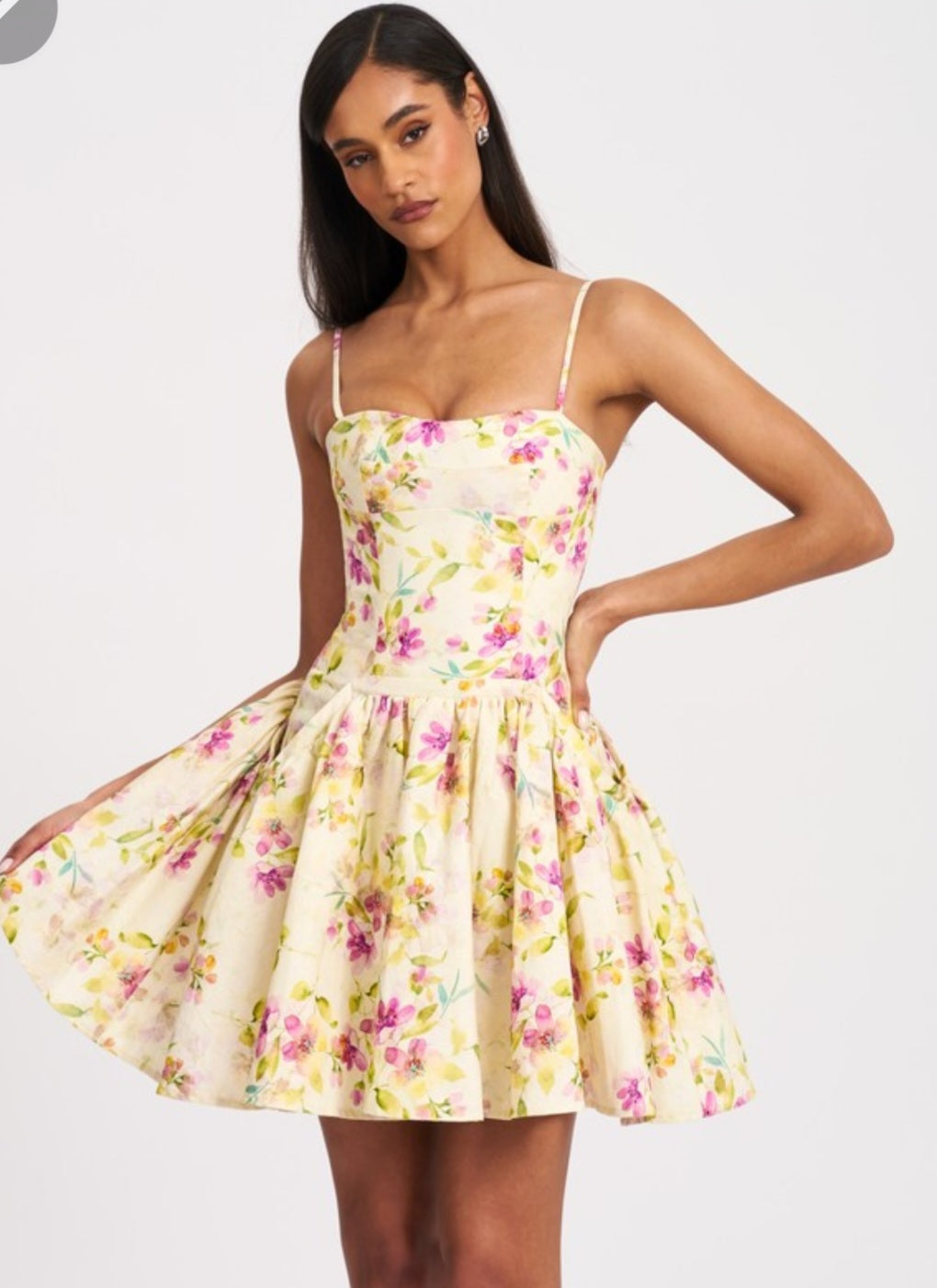 MISS CIRCLE VALDA PRINTED LINEN MINI DRESS