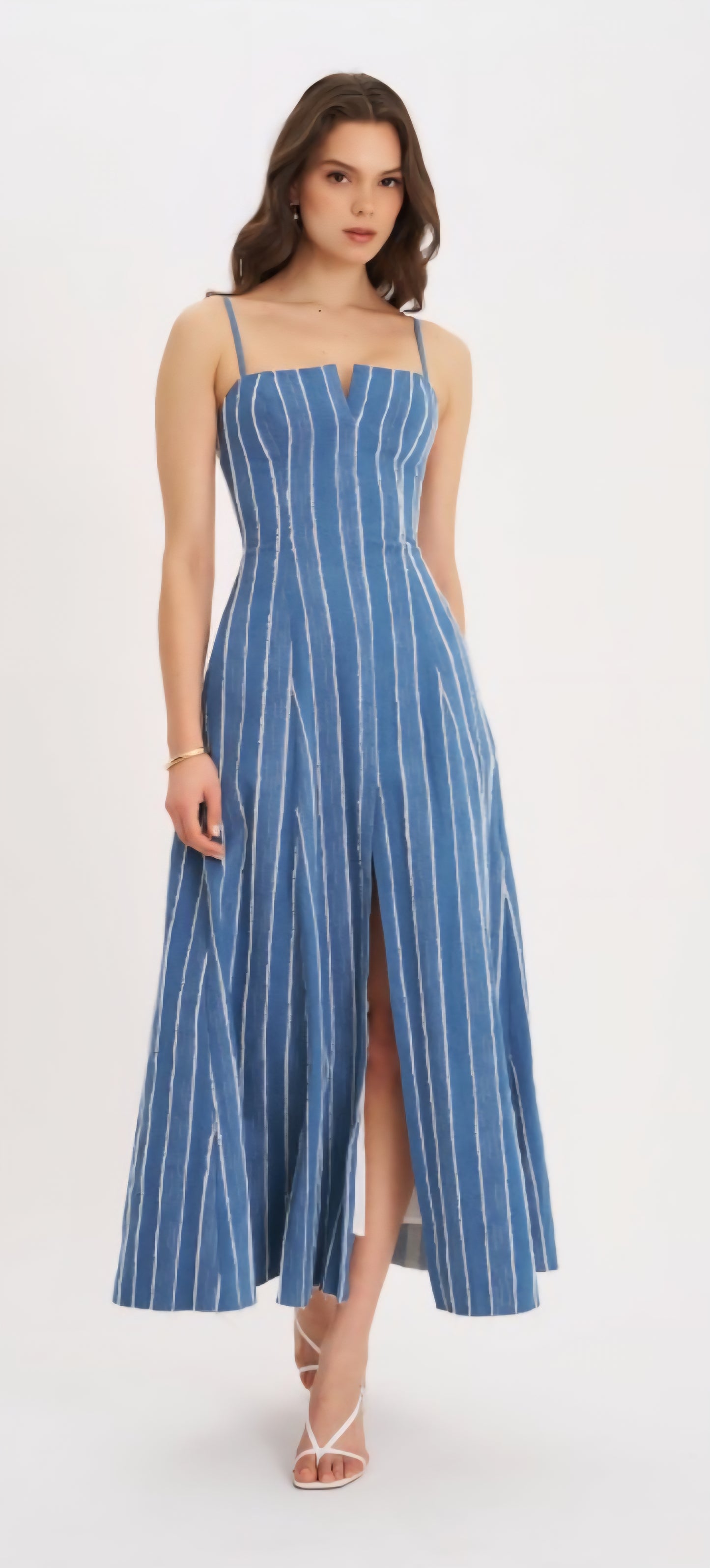 MISS CIRCLE ABYGAIL STRIPED COTTON DENIM MAXI DRESS