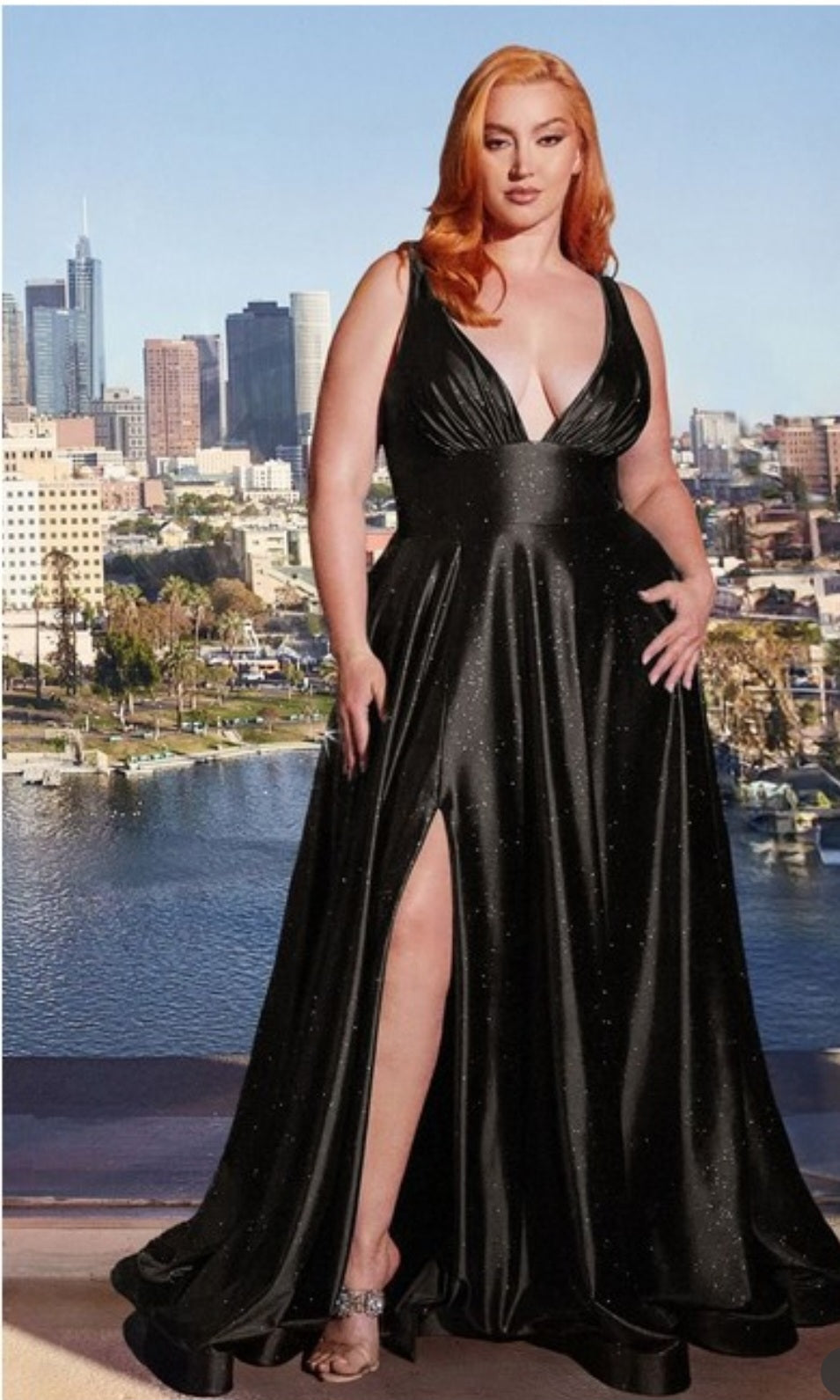 GLITTER SATIN A LINE GOWN