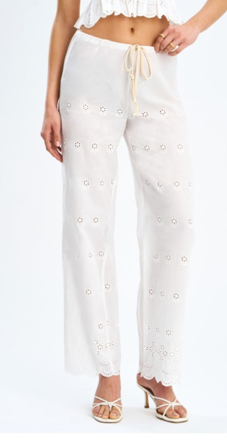 MISS CIRCLE RAINA COTTON EYELET STRAIGHT LEG PANTS