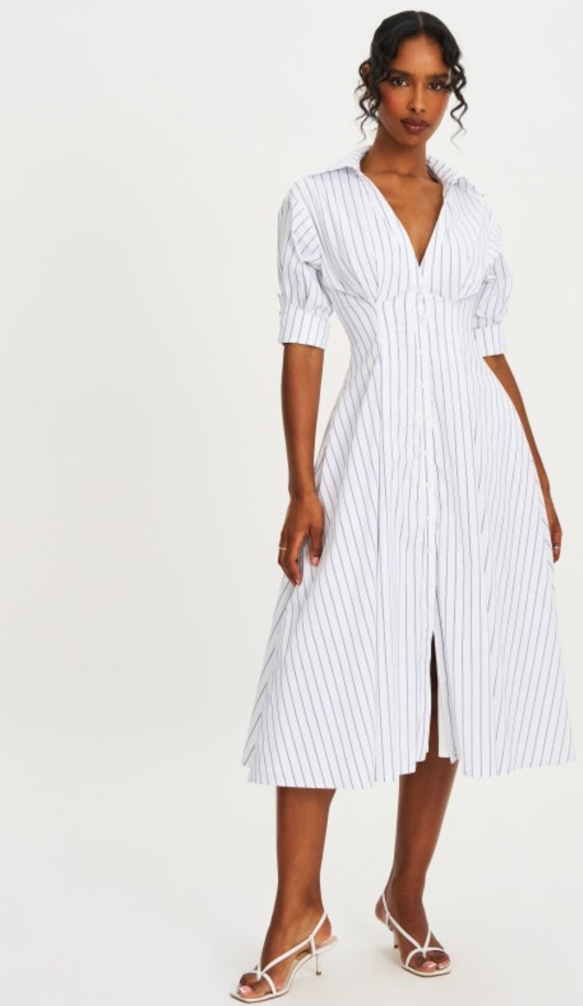 MISS CIRCLE PALINA STRIPPED SHORT SLEEVE SHIRT DRESS