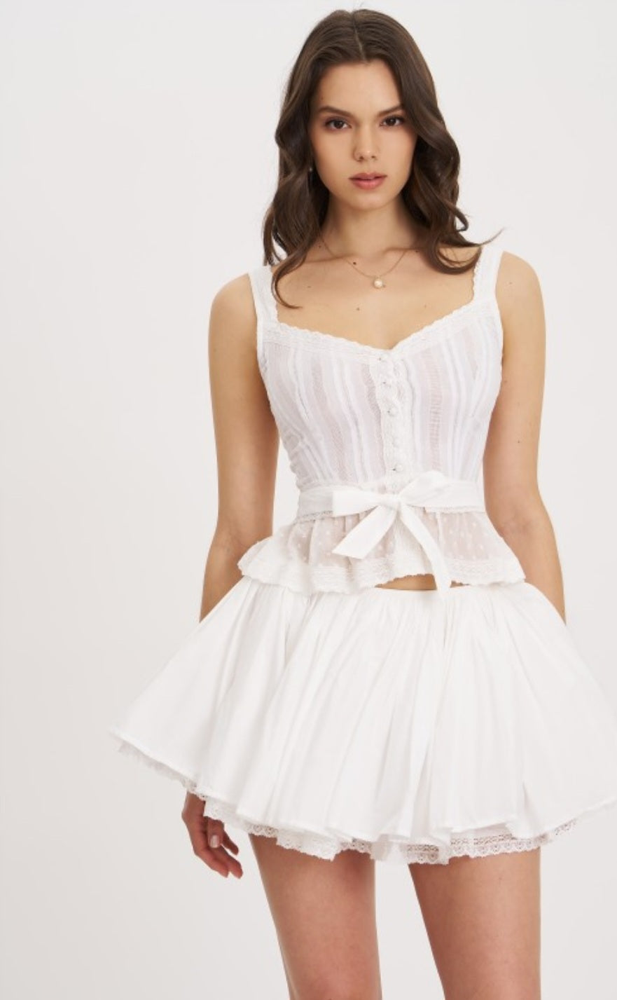 MISS CIRCLE ALIZA LACE TRIMMED LAYERED MINI SKIRT