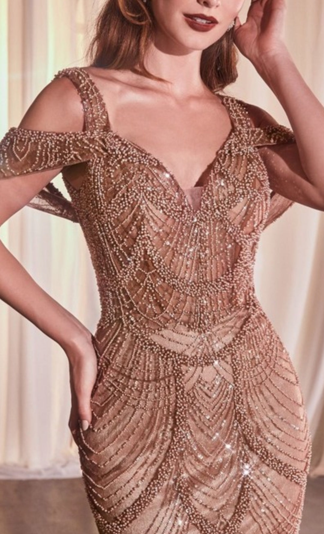 BEADED FITTED GOWN