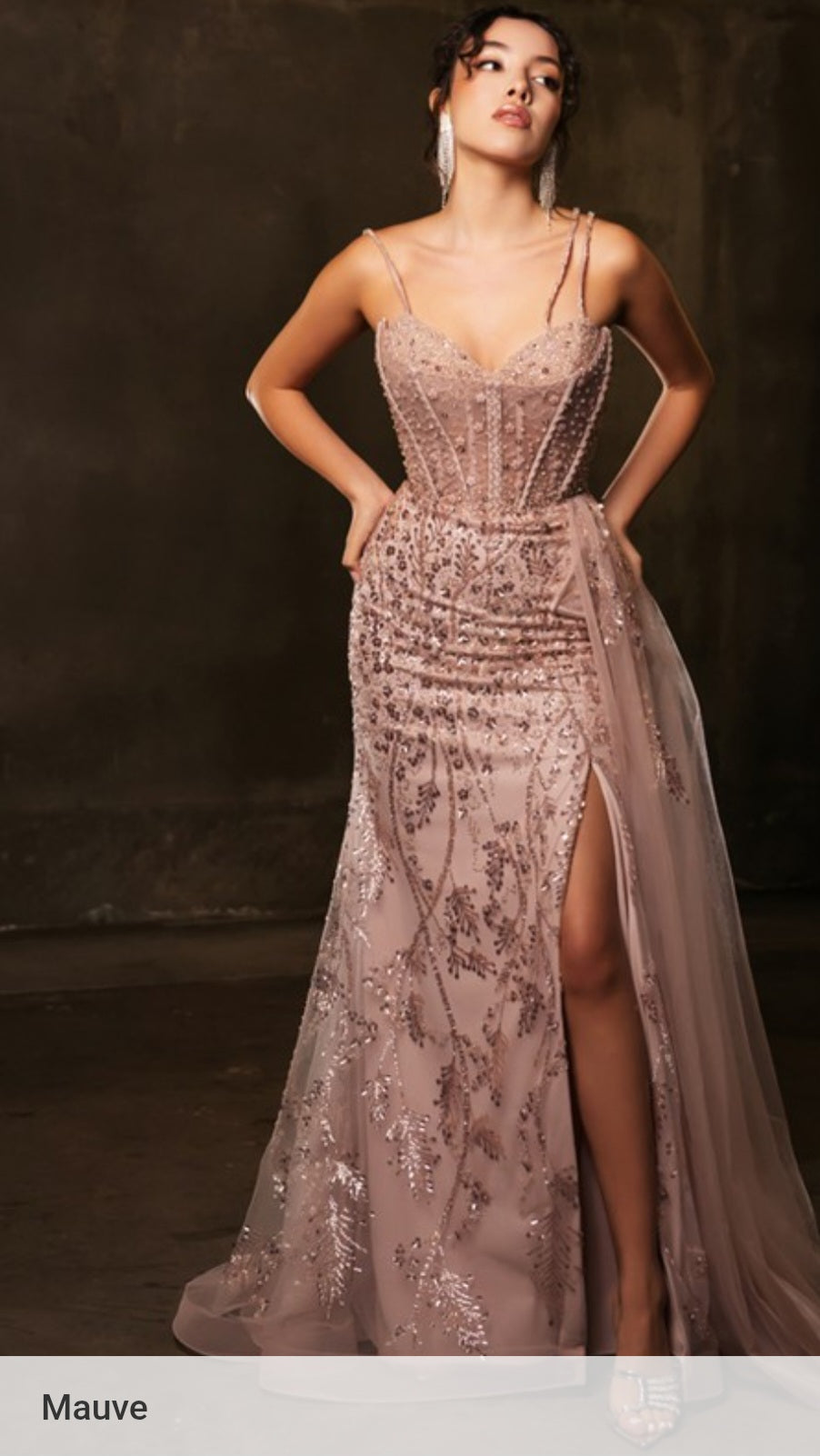 SLEEVELESS BEADED DRAPE SHEATH GOWN