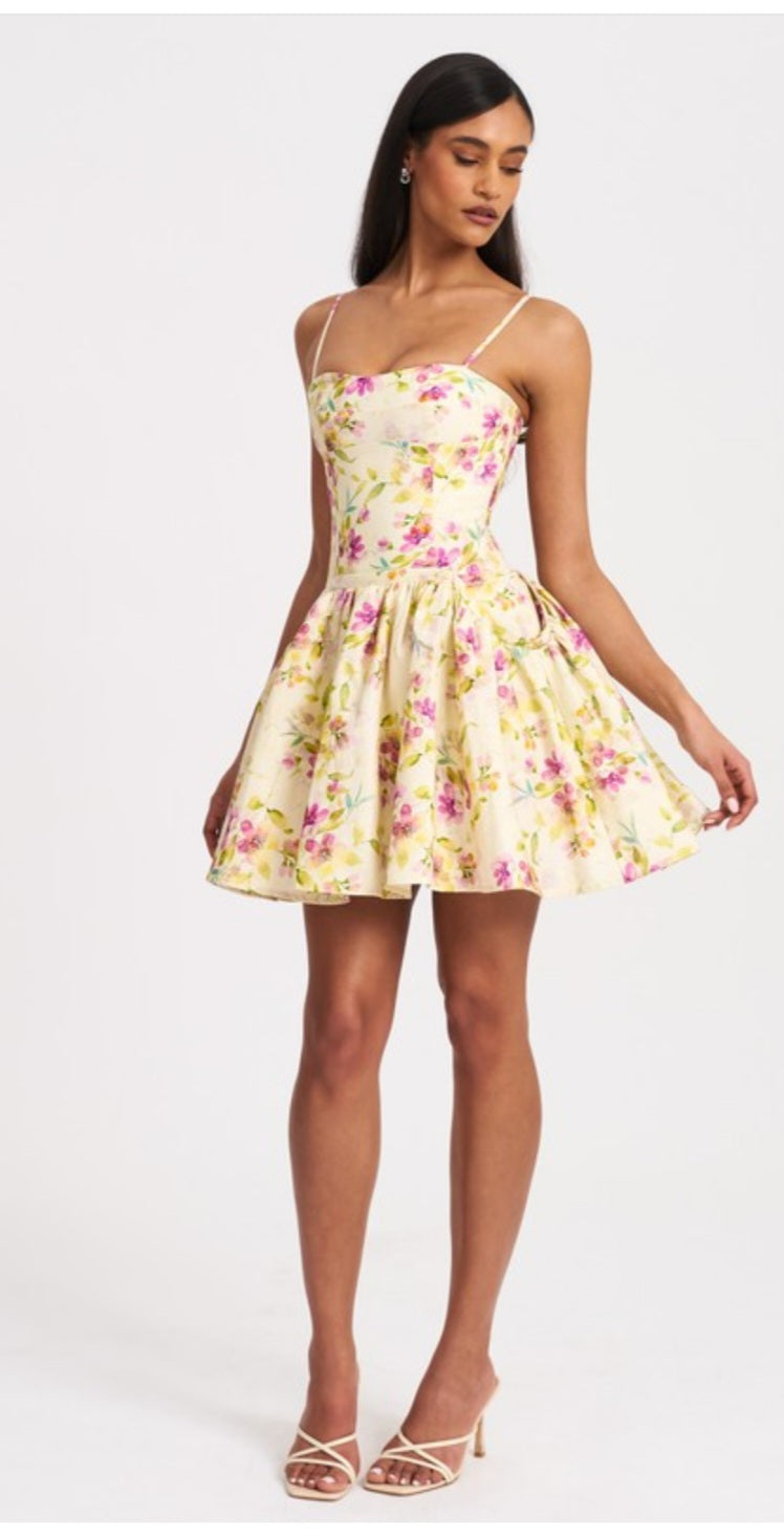 MISS CIRCLE VALDA PRINTED LINEN MINI DRESS
