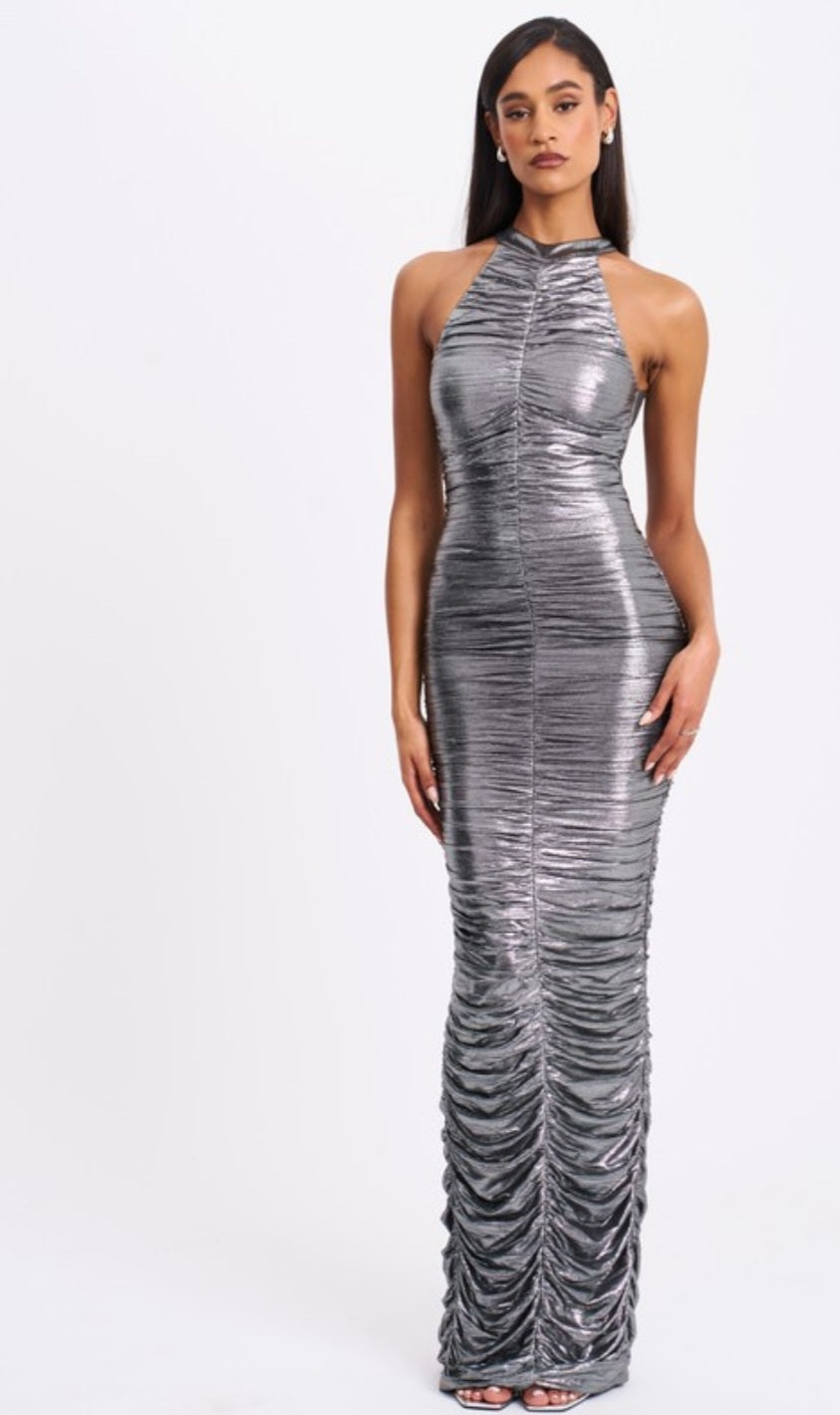MISS CIRCLE ABRIL RUCHED BACKLESS GOWN