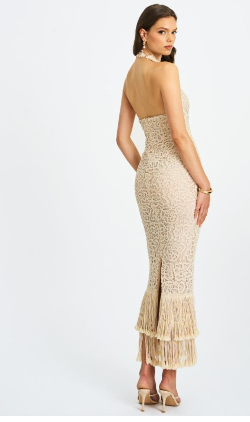 MISS CIRCLE FAELYN DOUBLE FRINGE CROCHET MAXI DRESS