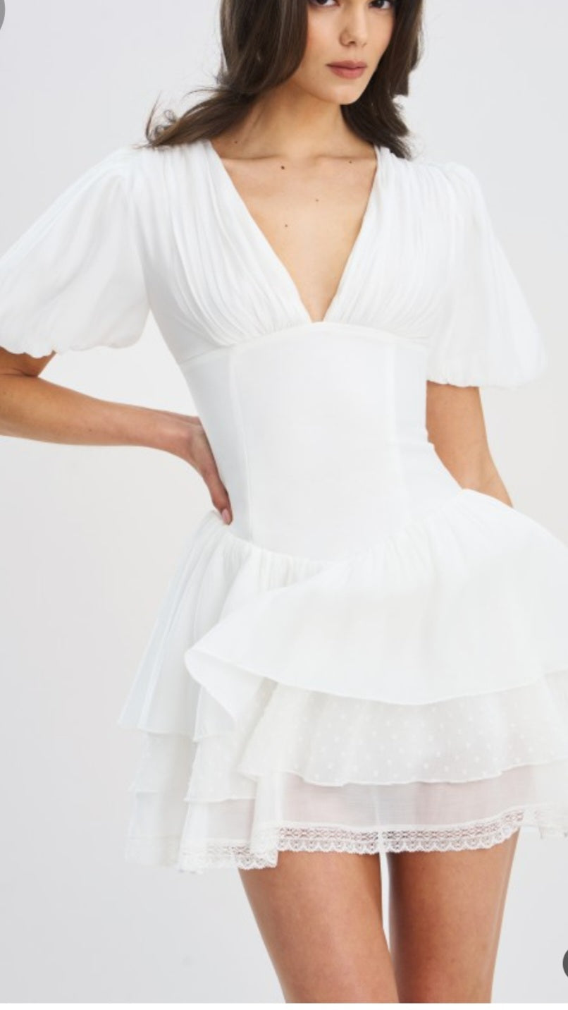 MISS CIRCLE CAITLYN BUBBLE SLEEVE TIERED MINI CORSET DRESS