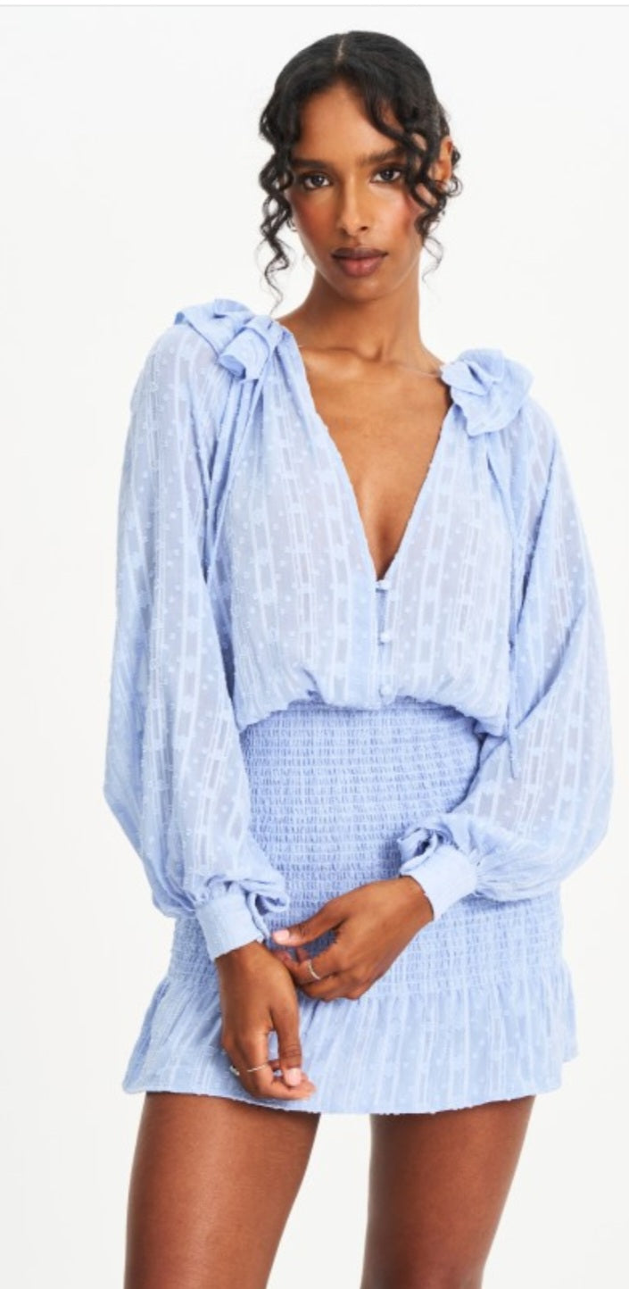MISS CIRCLE ZAHIRI SMOCKED BOTTOM BALLOON SLEEVE MINI DRESS