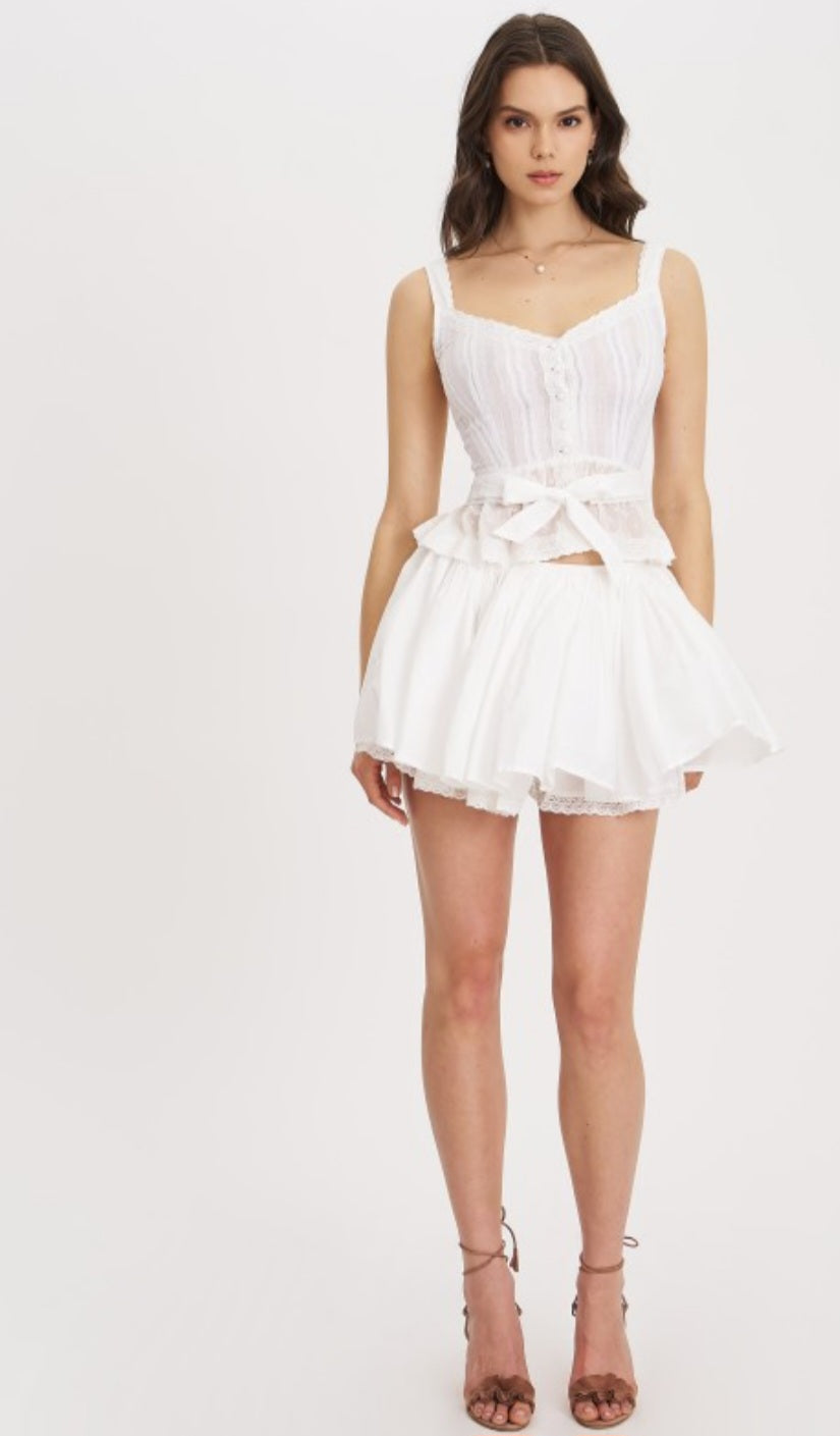 MISS CIRCLE ALIZA LACE TRIMMED LAYERED MINI SKIRT