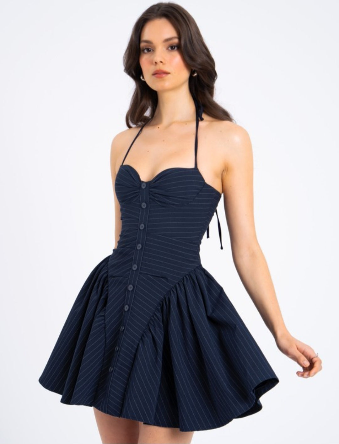 MISS CIRCLE MELODY PLAID TWEED HALTER DRESS