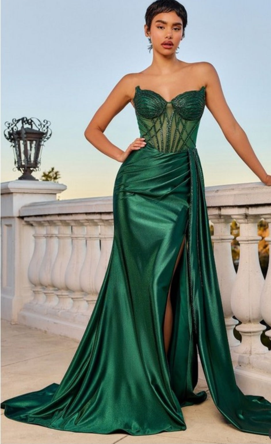 STRAPLESS CRYSTAL SATIN GOWN