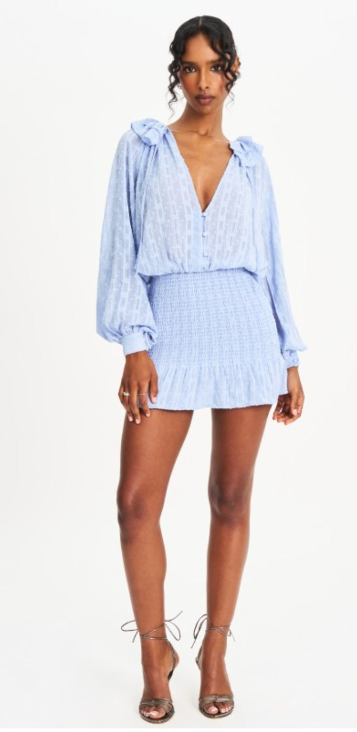 MISS CIRCLE ZAHIRI SMOCKED BOTTOM BALLOON SLEEVE MINI DRESS