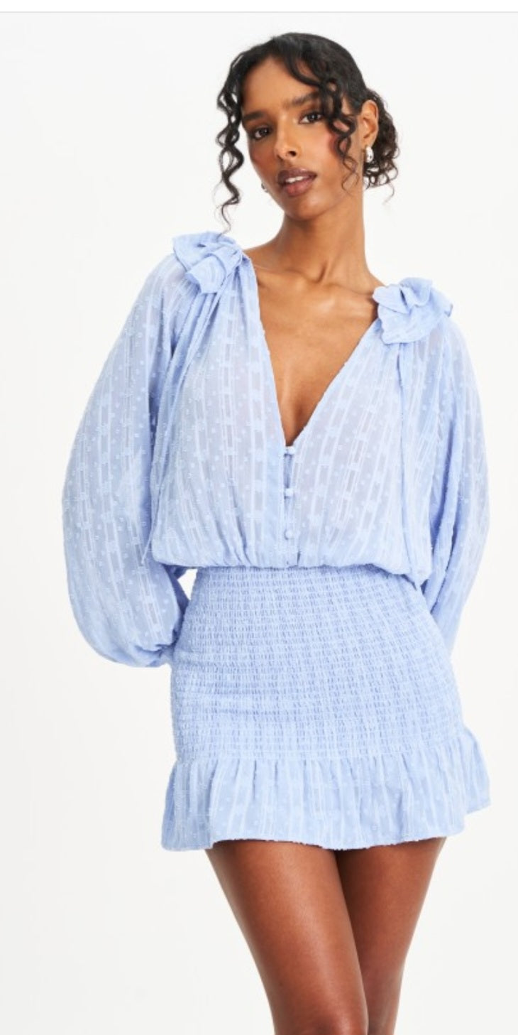 MISS CIRCLE ZAHIRI SMOCKED BOTTOM BALLOON SLEEVE MINI DRESS