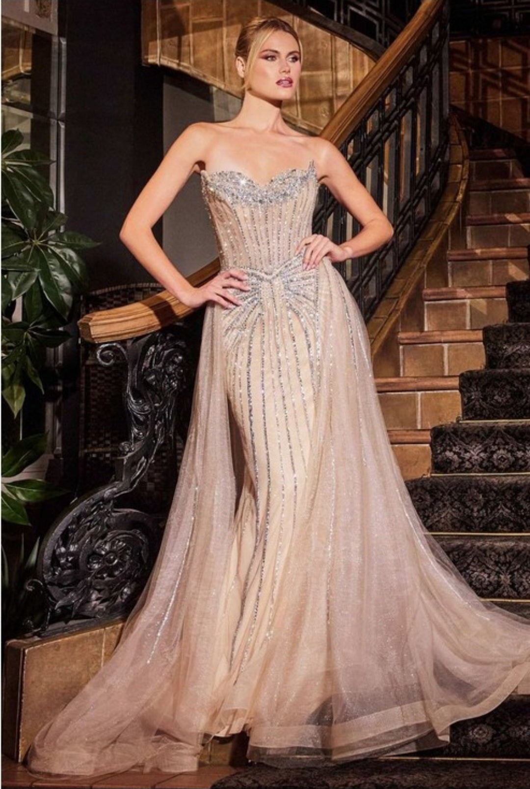 STRAPLESS CRYSTAL EMBELLISHED GOWN WILL OVERLAY