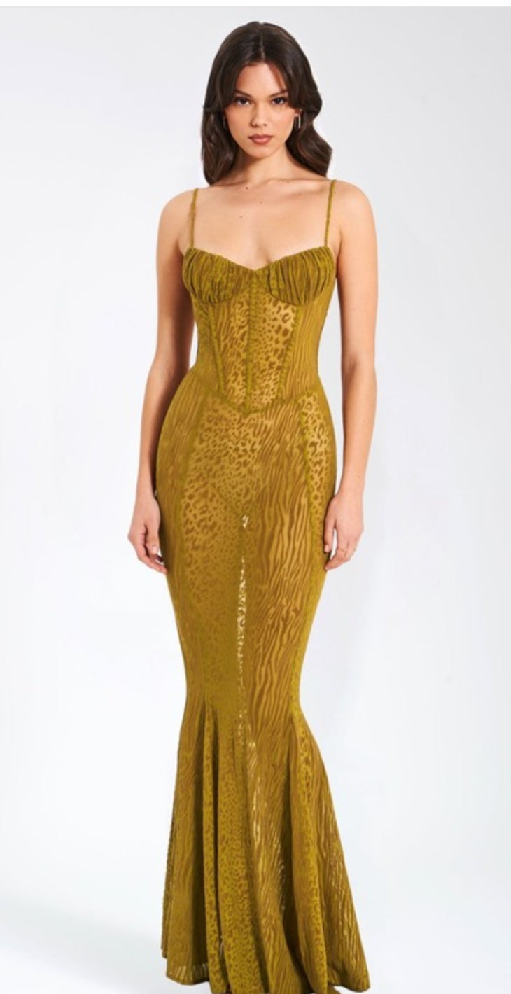 MISS CIRCLE ULANI VELVET MESH MAXI DRESS