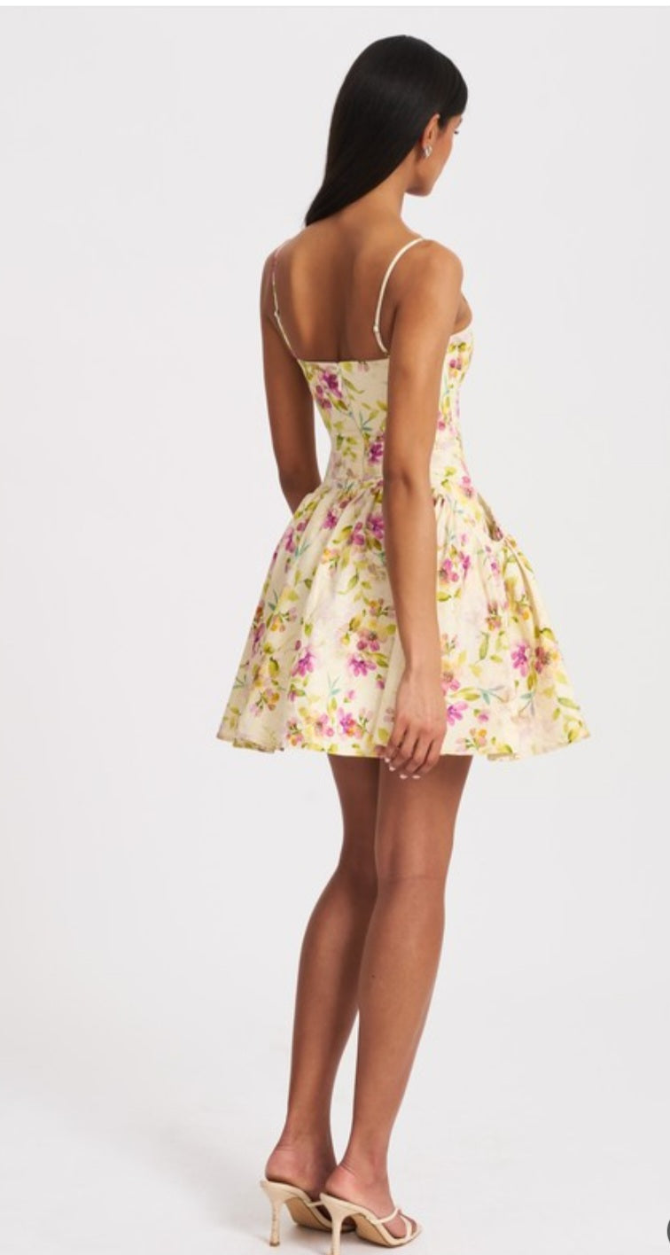 MISS CIRCLE VALDA PRINTED LINEN MINI DRESS