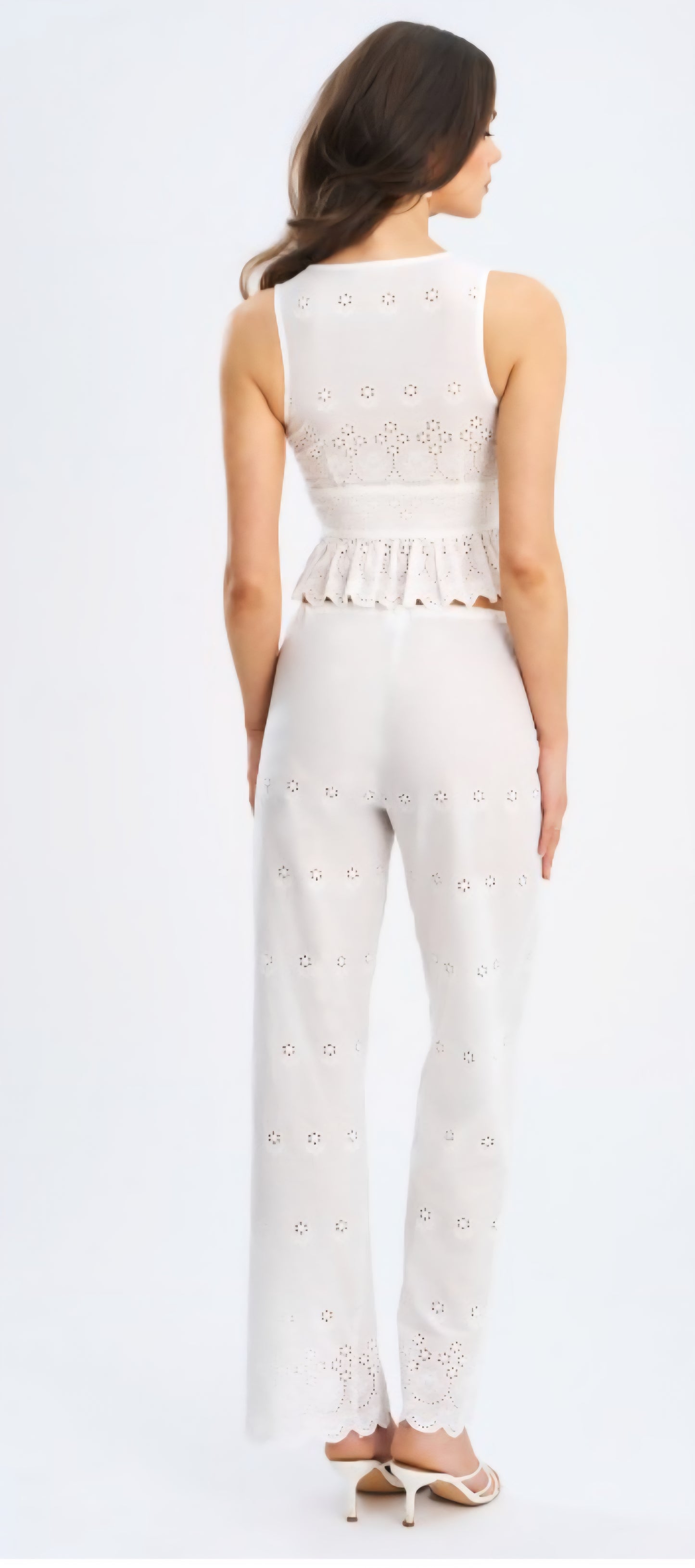 MISS CIRCLE RAINA COTTON EYELET STRAIGHT LEG PANTS