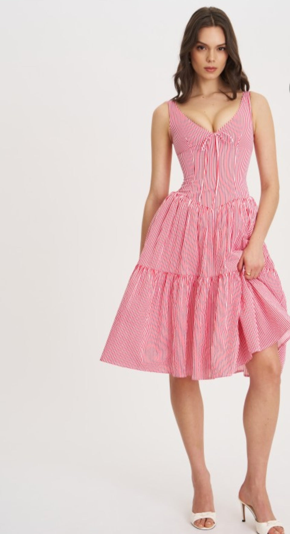 MISS CIRCLE OCEANA STRIPED DROP WAIST MIDI DRESS
