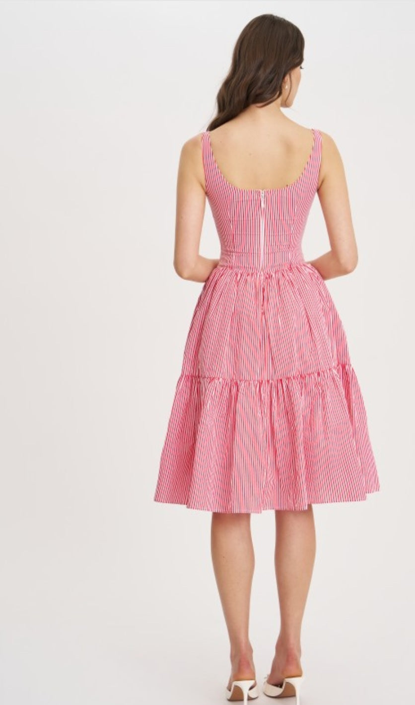 MISS CIRCLE OCEANA STRIPED DROP WAIST MIDI DRESS