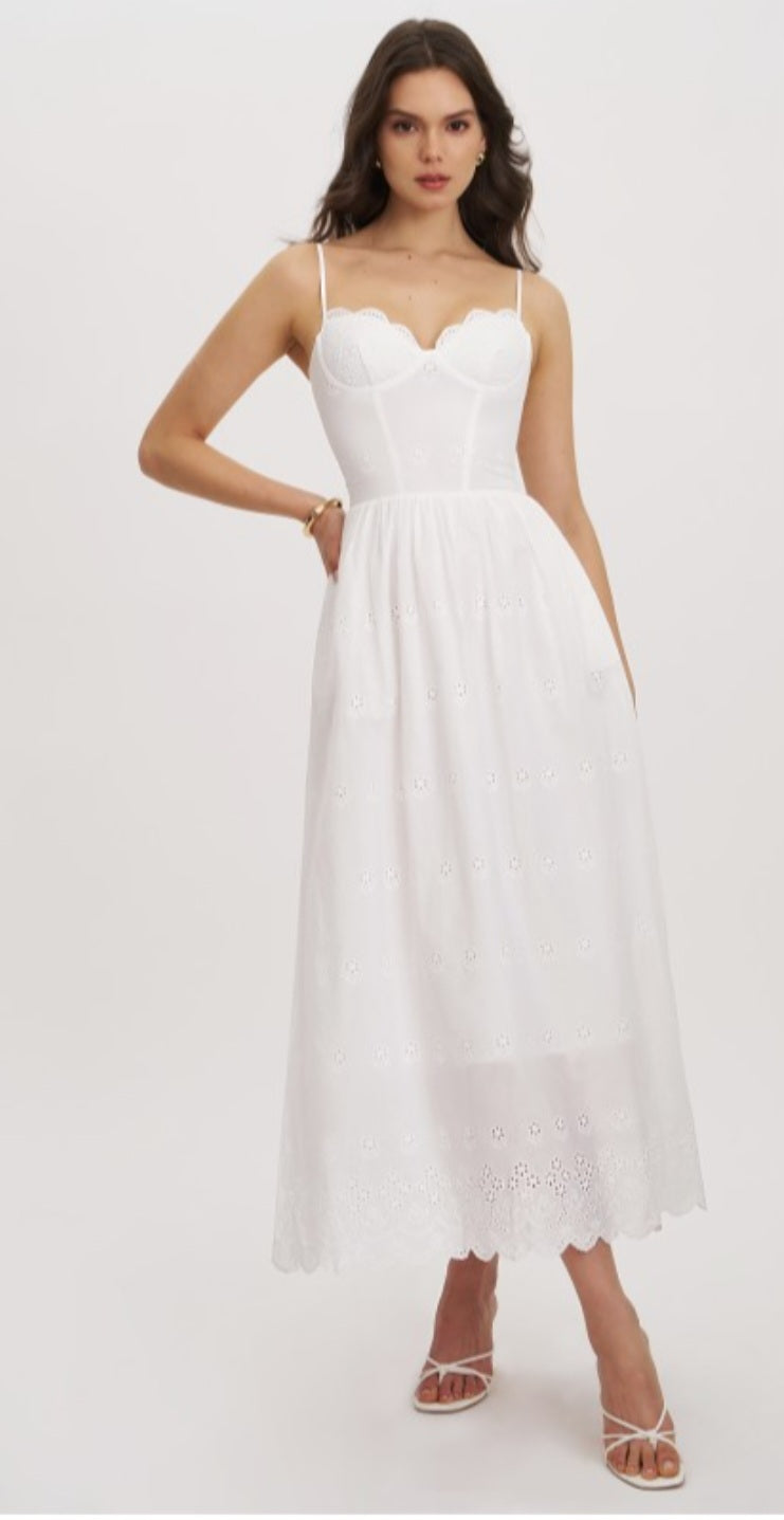 MISS CIRCLE OBERON COTTON EYELET LACE UP BACK MAXI DRESS