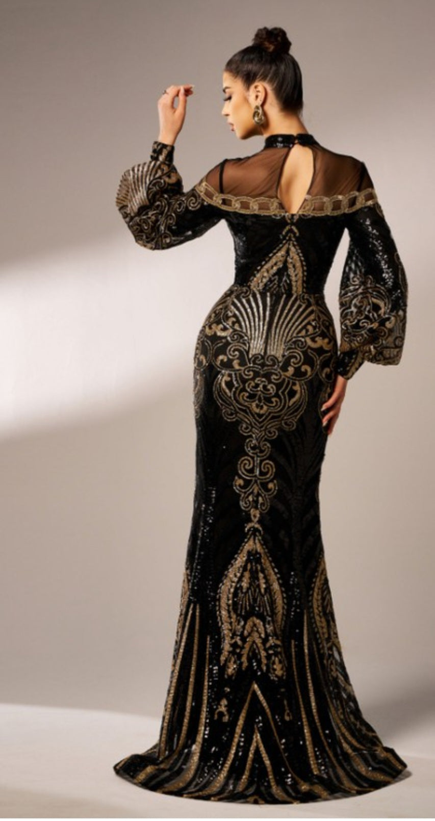 LONG SLEEVE MOCK NECK SEQUIN GOWN