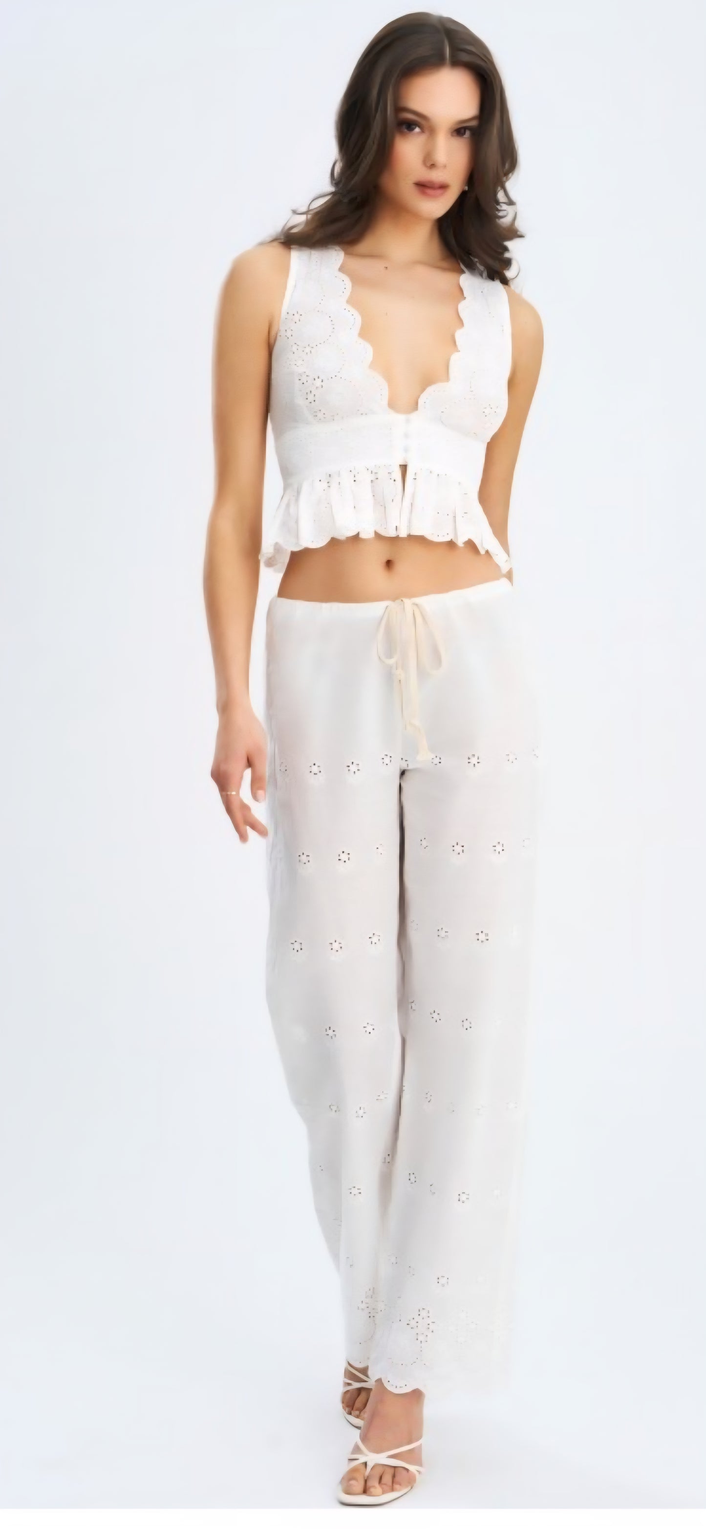 MISS CIRCLE RAINA COTTON EYELET STRAIGHT LEG PANTS