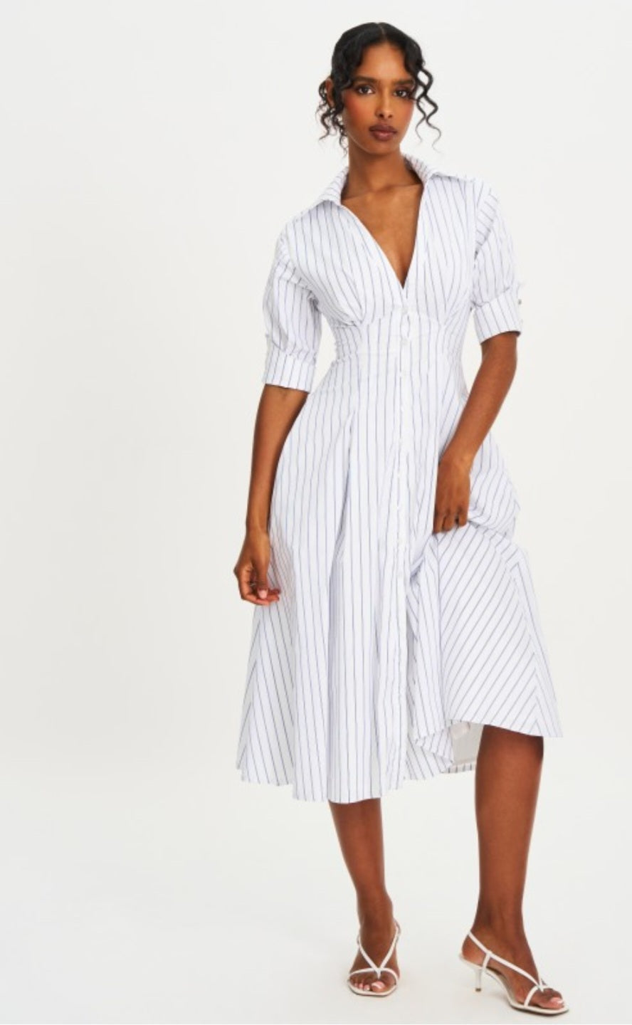 MISS CIRCLE PALINA STRIPPED SHORT SLEEVE SHIRT DRESS