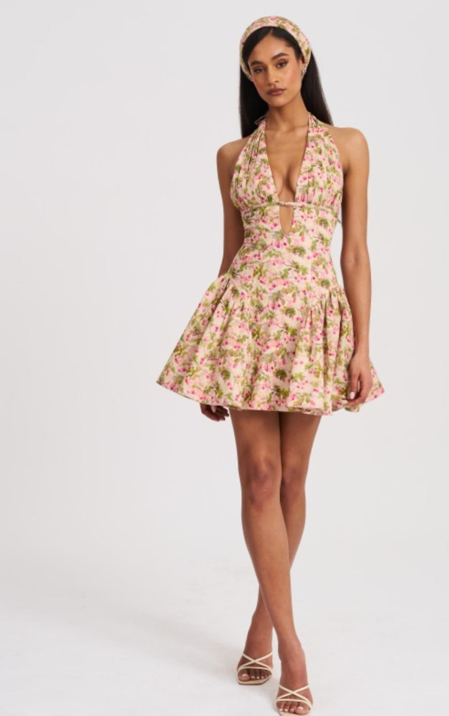 MISS CIRCLE MCKENZIE FLORAL PRINT HALTER MINI DRESS