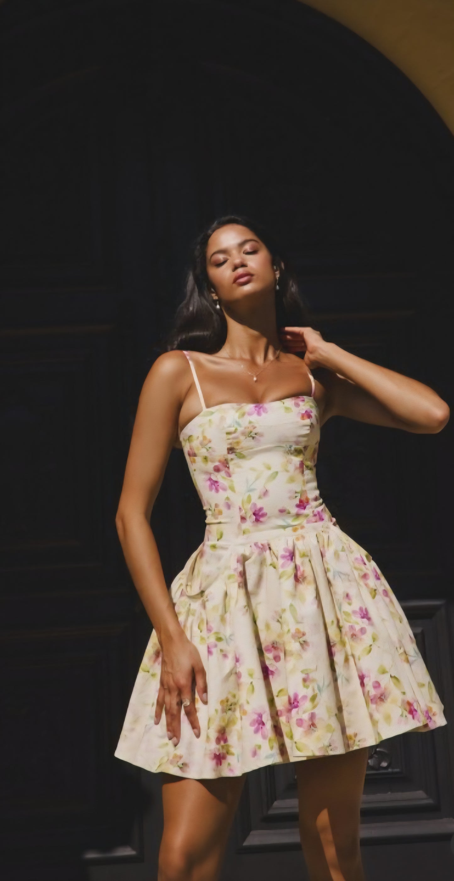 MISS CIRCLE VALDA PRINTED LINEN MINI DRESS