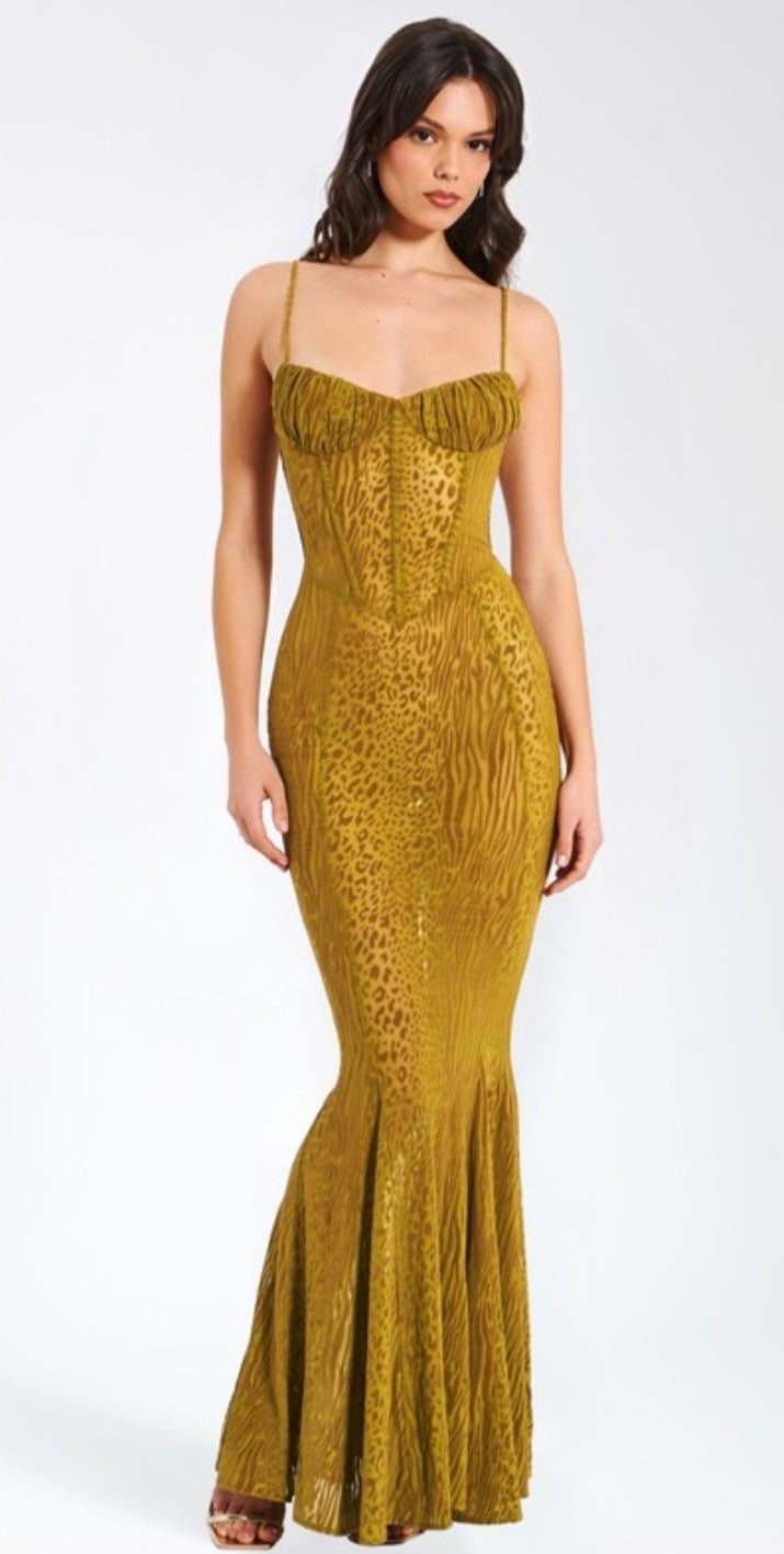 MISS CIRCLE ULANI VELVET MESH MAXI DRESS